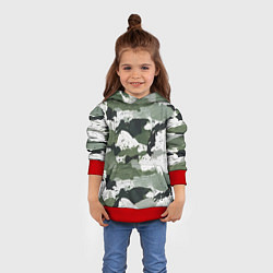 Толстовка-худи детская Зеленый фактурный камуфляж, цвет: 3D-красный — фото 2