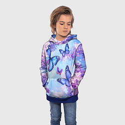 Толстовка-худи детская Бабочки и сирень - нежная голубая живопись, цвет: 3D-синий — фото 2