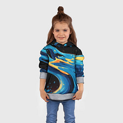 Толстовка-худи детская Синяя волна из красок, цвет: 3D-меланж — фото 2