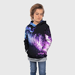 Толстовка-худи детская Фиолетово-синяя абстрактная волна, цвет: 3D-меланж — фото 2
