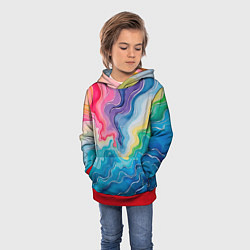 Толстовка-худи детская Абстрактные волны в мраморном стиле, цвет: 3D-красный — фото 2