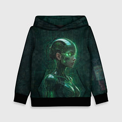 Толстовка-худи детская Девушка-андроид в зелёных тонах, цвет: 3D-черный