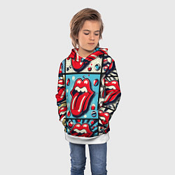 Толстовка-худи детская Rolling Stones logo - pop art, цвет: 3D-белый — фото 2