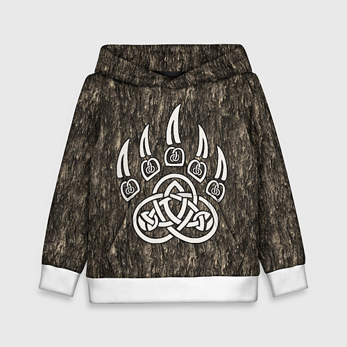 Детская толстовка Символ Велеса - лапа медведя в текстуре древа / 3D-Белый – фото 1