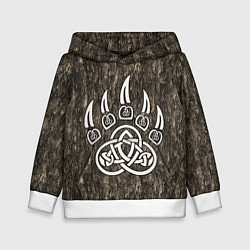 Толстовка-худи детская Символ Велеса - лапа медведя в текстуре древа, цвет: 3D-белый