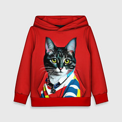 Толстовка-худи детская Милая кисуля в модном пуловере - поп-арт, цвет: 3D-красный
