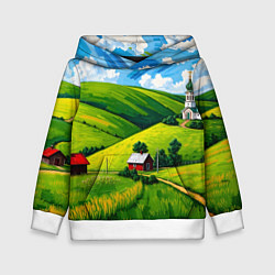 Толстовка-худи детская Русская деревенька, цвет: 3D-белый