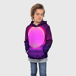Толстовка-худи детская Синтвейв ретровейв неоновый узор и солнце, цвет: 3D-меланж — фото 2