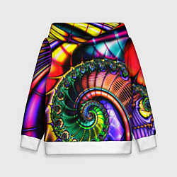 Толстовка-худи детская Фрактальный узор неоновый, цвет: 3D-белый