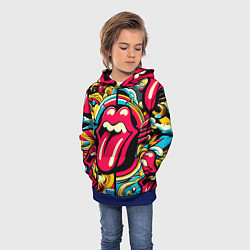 Толстовка-худи детская Rolling Stones logo - pop art pattern, цвет: 3D-синий — фото 2