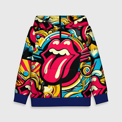 Детская толстовка Rolling Stones logo - pop art pattern / 3D-Синий – фото 1