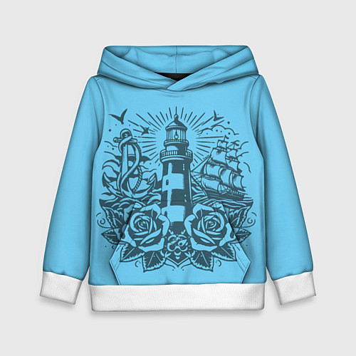 Детская толстовка Маяк с розами и кораблем / 3D-Белый – фото 1