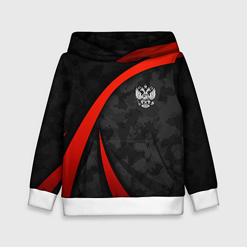 Детская толстовка Герб России - черный камуфляж / 3D-Белый – фото 1