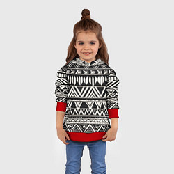 Толстовка-худи детская Черно белый орнамент в этническом стиле, цвет: 3D-красный — фото 2