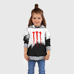 Толстовка-худи детская Monster energy чёрно белые краски, цвет: 3D-меланж — фото 2
