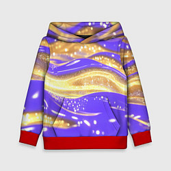 Толстовка-худи детская Фиолетово-золотая жидкая текстура, цвет: 3D-красный