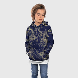 Толстовка-худи детская Золотые драконы на синем, цвет: 3D-белый — фото 2