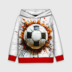 Толстовка-худи детская Футбольный мяч на белом, цвет: 3D-красный