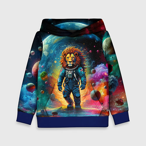 Детская толстовка Лев бравый космонавт - неоновый космос / 3D-Синий – фото 1