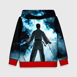 Толстовка-худи детская Айкидоист в дыму, цвет: 3D-красный