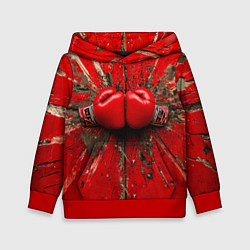 Толстовка-худи детская Кикбоксеркие перчатки в красном, цвет: 3D-красный