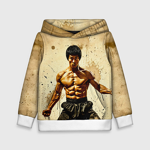Детская толстовка Брюс Ли на бежевом / 3D-Белый – фото 1