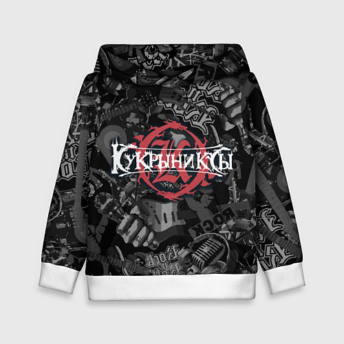 Детская толстовка Кукрыниксы логотип на фоне гитар / 3D-Белый – фото 1