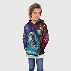 Толстовка-худи детская Котик в космосе с лазерным пистолетом, цвет: 3D-белый — фото 2