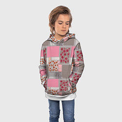 Толстовка-худи детская Розово-серые разноцветные лоскуты, цвет: 3D-белый — фото 2