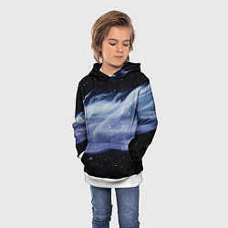 Толстовка-худи детская Синяя волна в космосе - текстура, цвет: 3D-белый — фото 2