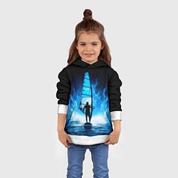 Толстовка-худи детская Виндсерфер в синем пламени, цвет: 3D-белый — фото 2