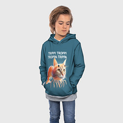 Толстовка-худи детская Trippi troppi troppa trippa - brainrot cat meme, цвет: 3D-меланж — фото 2