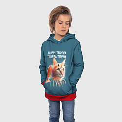 Толстовка-худи детская Trippi troppi troppa trippa - brainrot cat meme, цвет: 3D-красный — фото 2