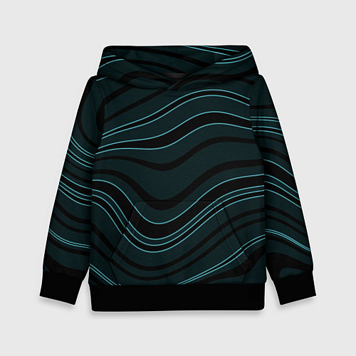 Детская толстовка Тёмный синий волнистые полосы / 3D-Черный – фото 1