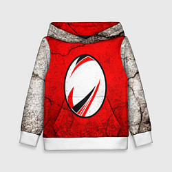 Толстовка-худи детская Красно-белый мяч для регби, цвет: 3D-белый