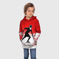 Толстовка-худи детская Скоростной бег на коньках в красном, цвет: 3D-белый — фото 2