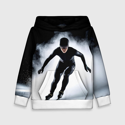 Детская толстовка Скоростной бег на коньках в черном / 3D-Белый – фото 1