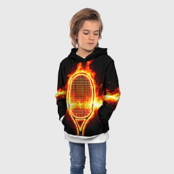 Толстовка-худи детская Теннисная ракетка в огне, цвет: 3D-белый — фото 2