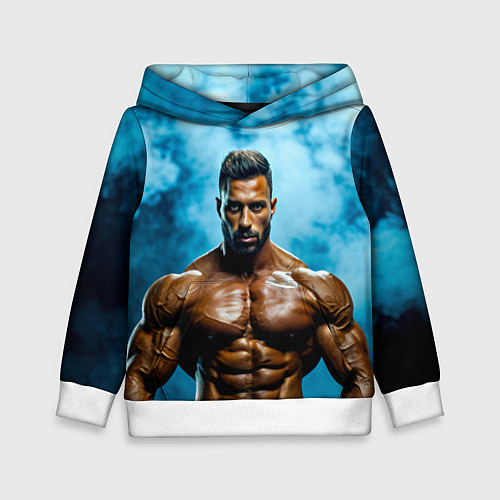 Детская толстовка Бодибилдер в синем дыму / 3D-Белый – фото 1