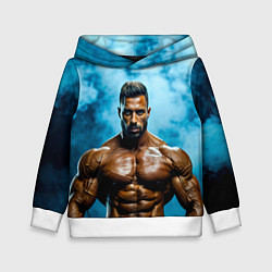 Толстовка-худи детская Бодибилдер в синем дыму, цвет: 3D-белый