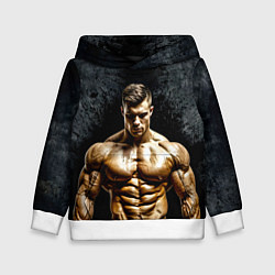 Толстовка-худи детская Бодибилдер на черном, цвет: 3D-белый