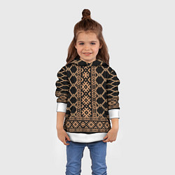 Толстовка-худи детская Золотые узоры на черном с канатами - вышиванка руб, цвет: 3D-белый — фото 2