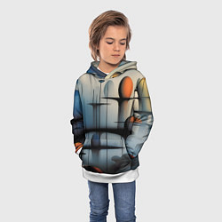 Толстовка-худи детская Архитектурная абстракция в тумане, цвет: 3D-белый — фото 2