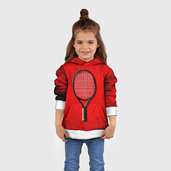 Толстовка-худи детская Теннисная ракетка на красном, цвет: 3D-белый — фото 2