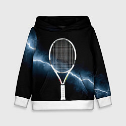 Толстовка-худи детская Теннисная ракетка и молния, цвет: 3D-белый