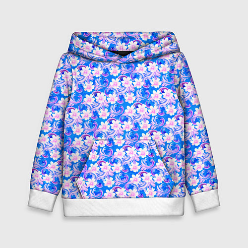 Детская толстовка Нежный голубой с розовыми цветами паттерн / 3D-Белый – фото 1