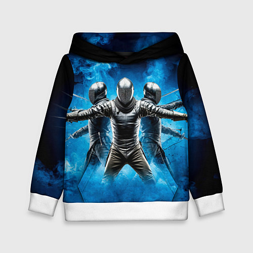 Детская толстовка Фехтование на тяжёлом клинковом оружии в синем дым / 3D-Белый – фото 1