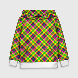 Толстовка-худи детская Желто синий клетчатый рубашечный узор, цвет: 3D-белый