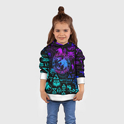 Толстовка-худи детская Ведьмак неоновые логотипы, цвет: 3D-белый — фото 2