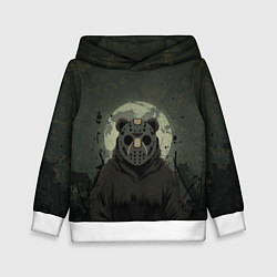 Толстовка-худи детская Мишка в хоккейной маске, цвет: 3D-белый